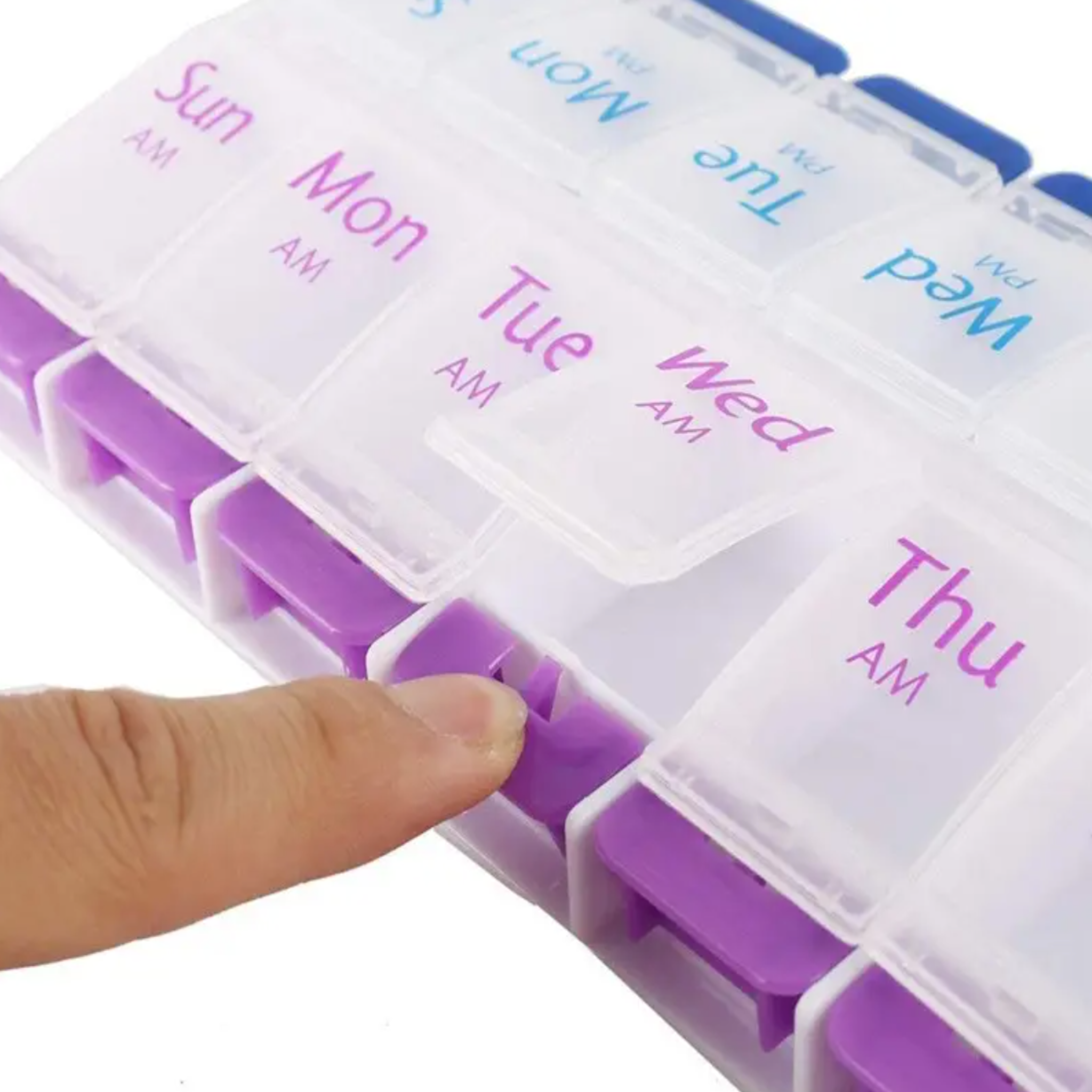 Medication organiser demonstrating one-handed pill dispensing for seniors