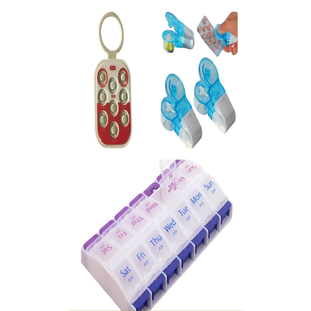7 Day pill organiser, pill popper and pill reminder tool on a white background