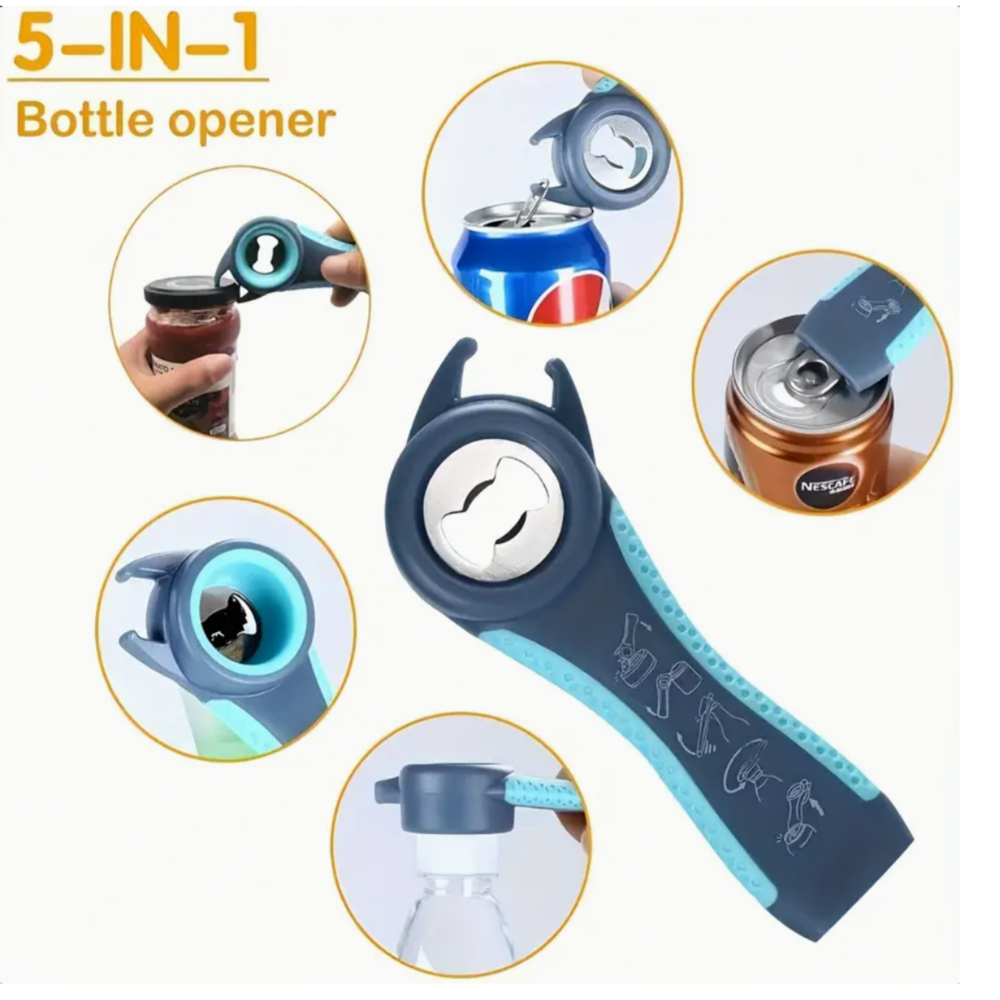 Jar opener demonstrating bottle cap and lid removal functionality