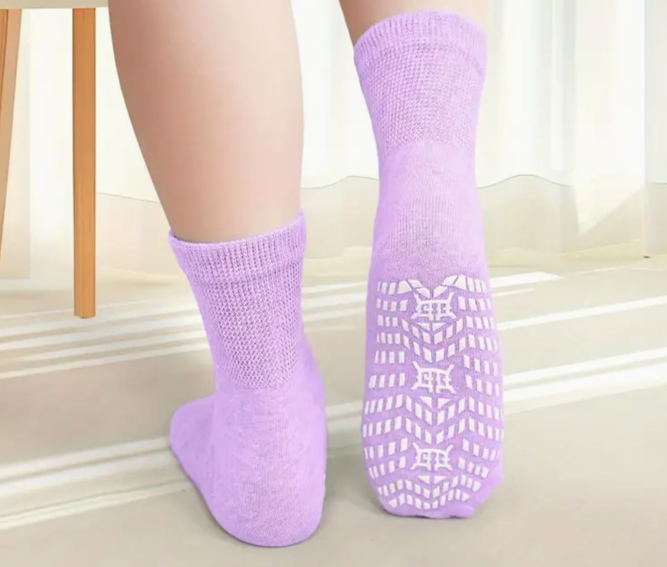 Non-slip grip socks with rubber treads for fall prevention