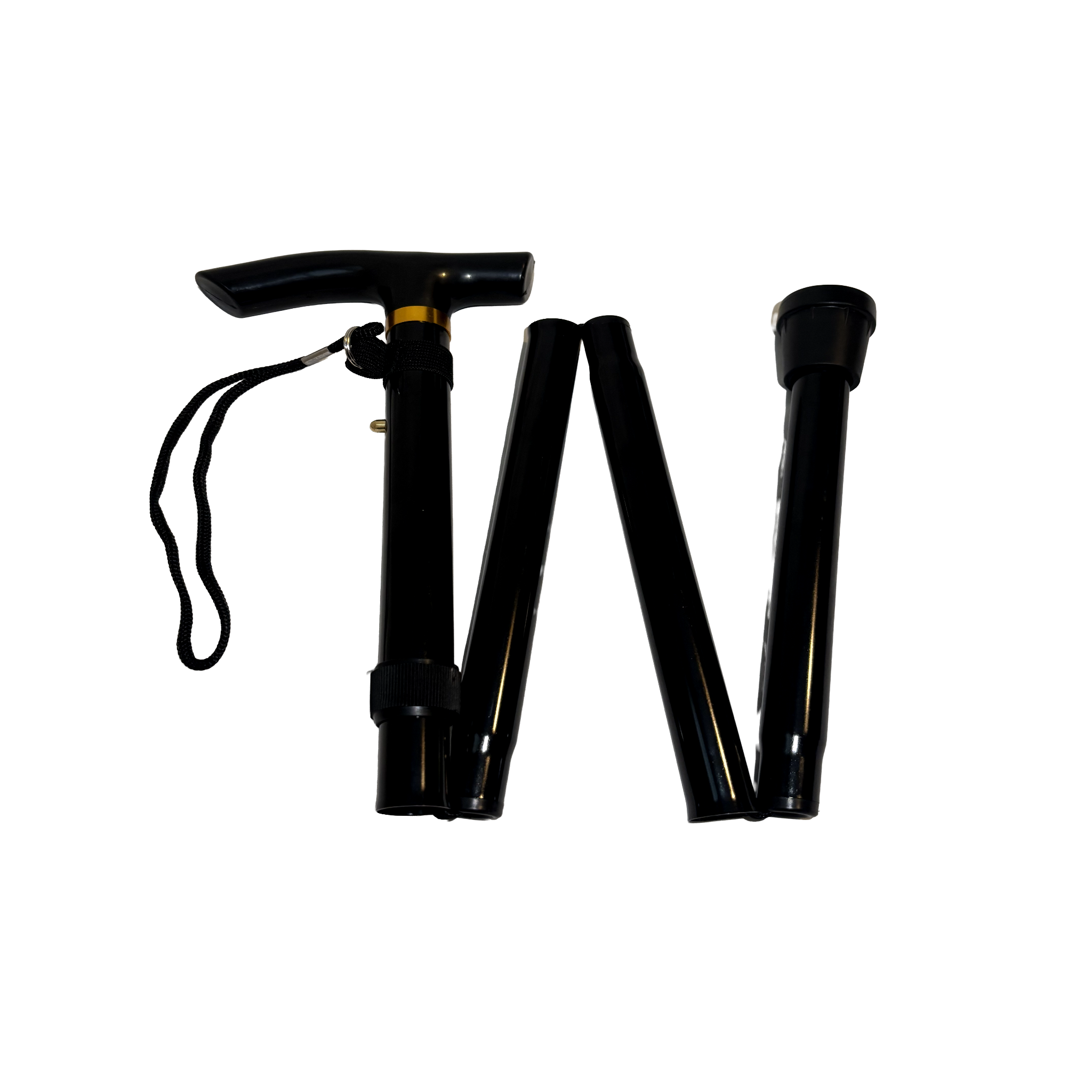 Black folding cane on a white background